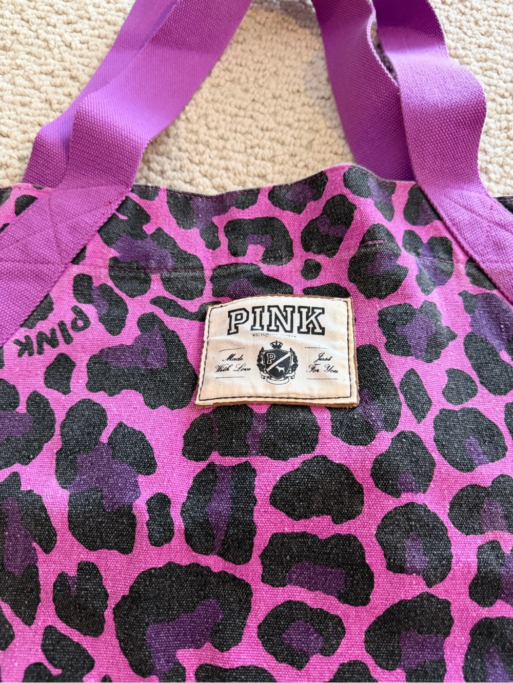 PINK Victoria's Secret Purple Leopard Print Tote Bag - Picture 3 of 5